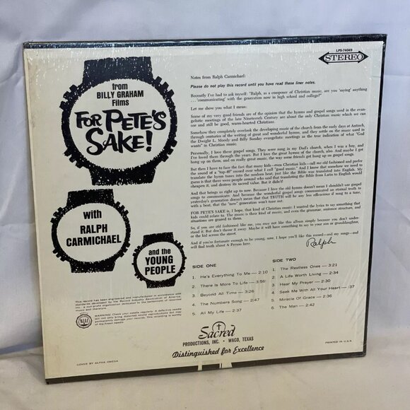 Ralph Carmichael And The Young People For Pete's Sake! (Vinyl, 1967) Sacred - Picture 3 of 12